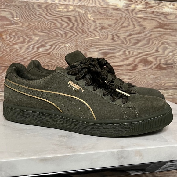 puma olive green suede sneakers